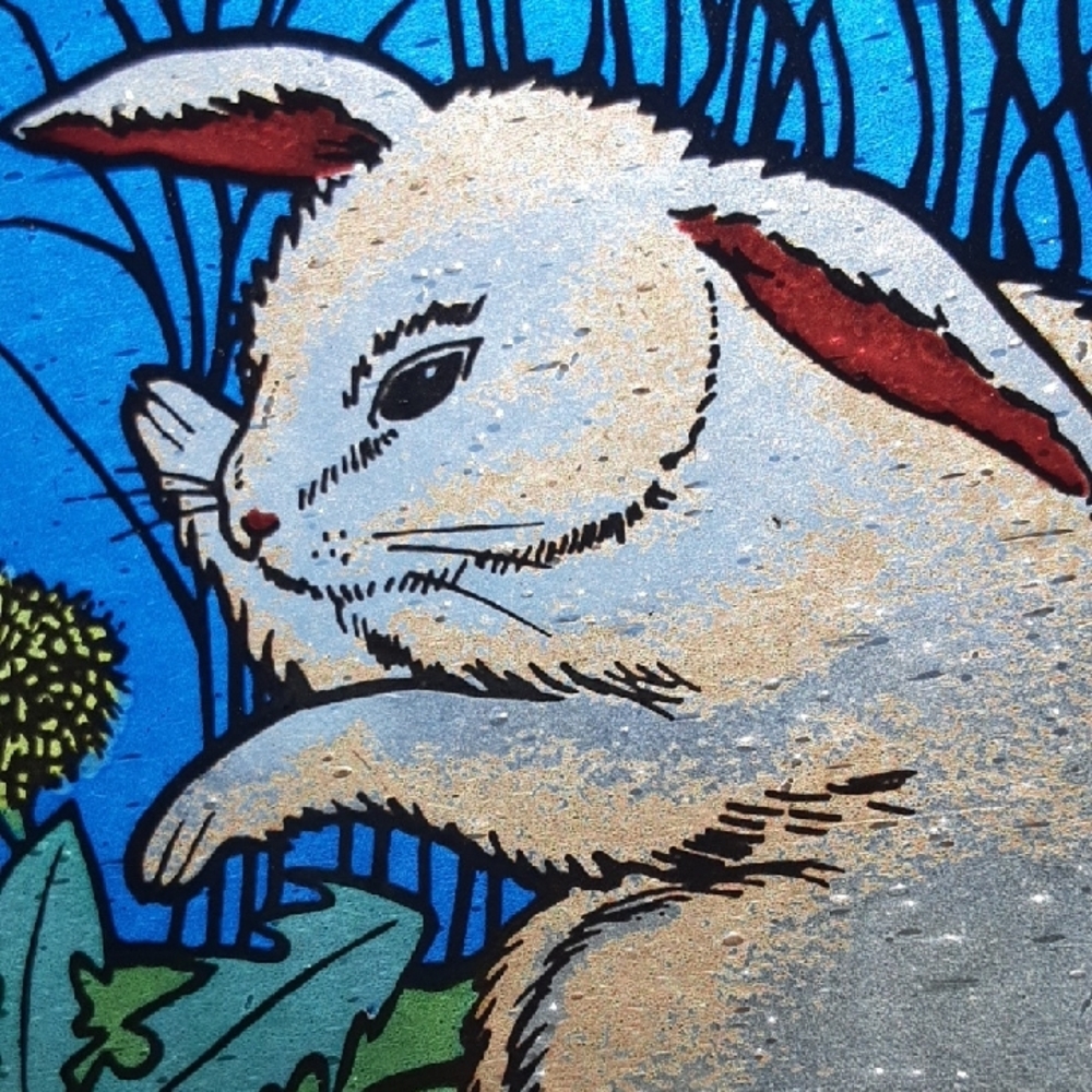 Charming Rabbit Art Glass Panel - Picture 6 of 6